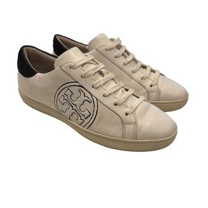 Tory Burch Women’s  Sneakers Sz 9 White Leather Leigh T Logo Lace Up